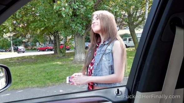 Dude drives his car when he notices a hot babe on the road